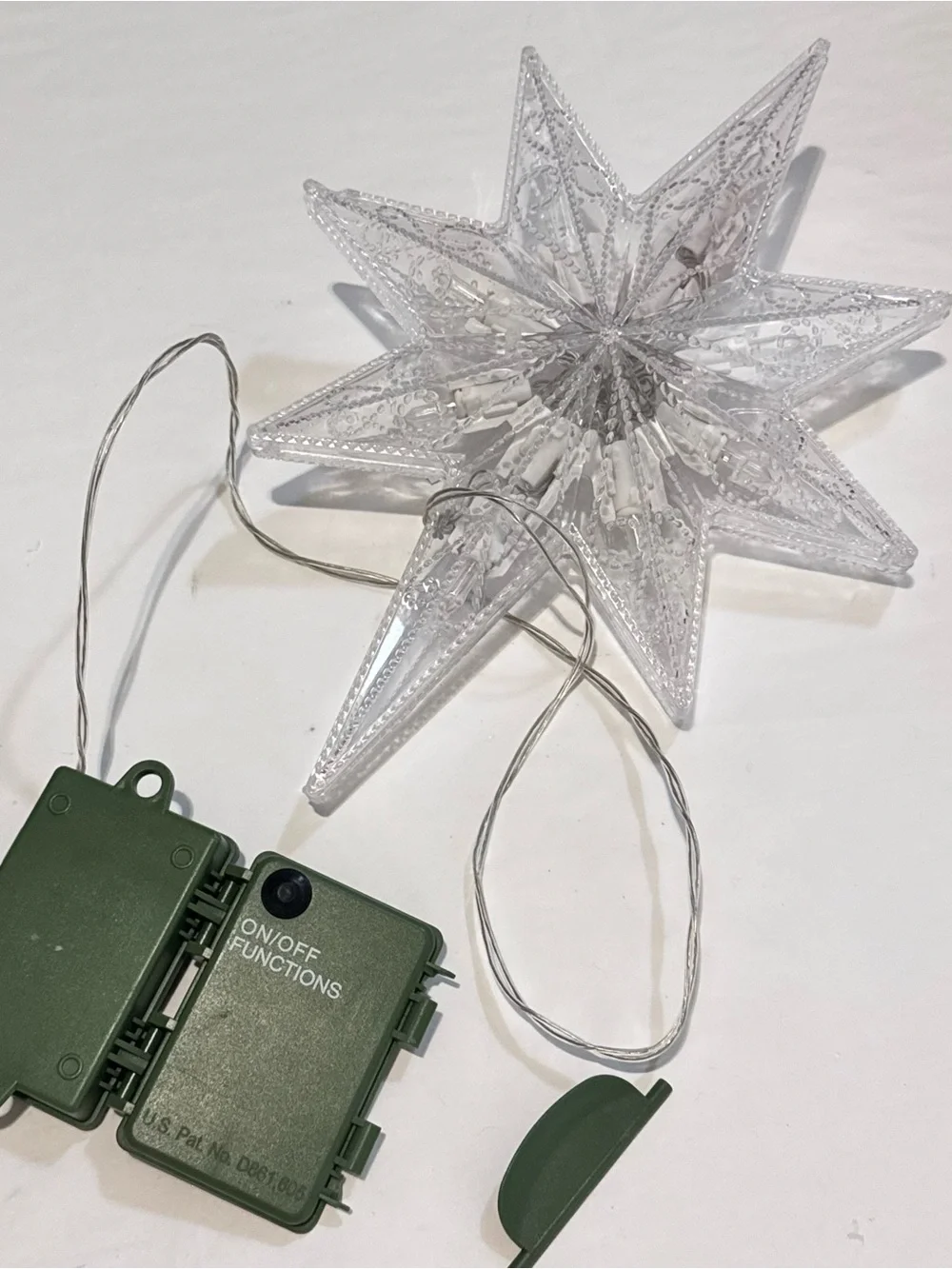 🌴 Clear LED Star Tree Topper with Battery Pack - Home Holiday